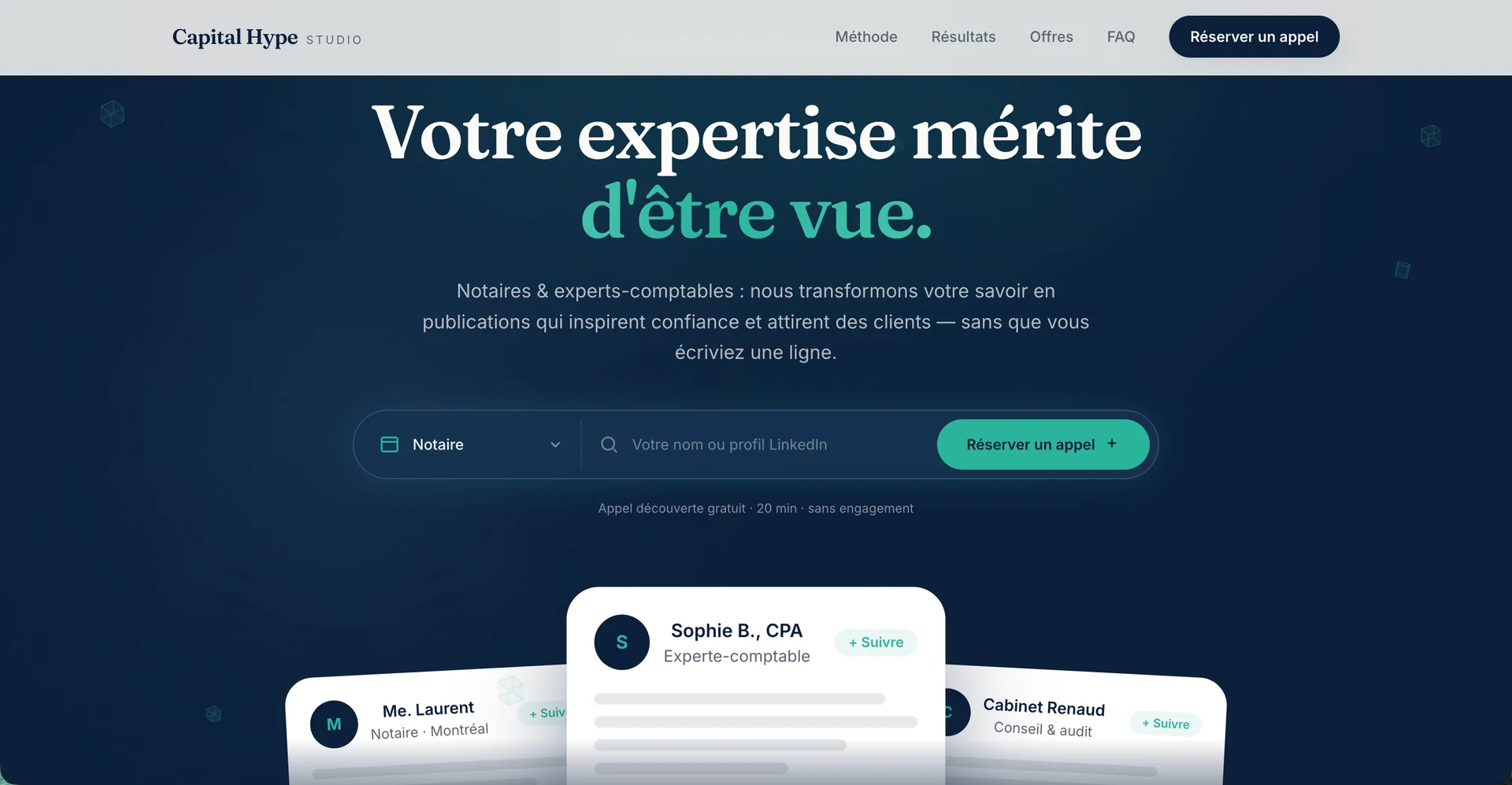 CapitalHype Studio landing page for notaries and accounting experts